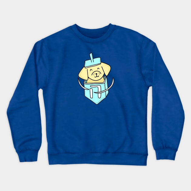 Hanukkah Dog in a Light Blue Dreidel, made by EndlessEmporium Crewneck Sweatshirt by EndlessEmporium